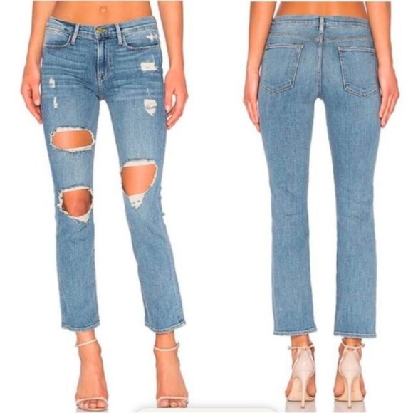 FRAME Le High Straight Jeans Distressed Denim - Size 24